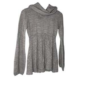 Doki Geki Gray Wool Blend Pointelle Cowl Neck Bell Sleeve Sweater M Y2K Boho